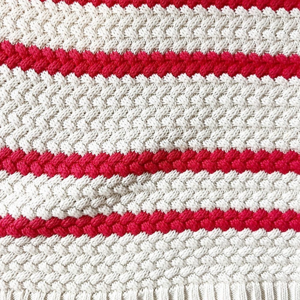 🟢Talbots Cream and Coral Striped Knit Crew Neck Sweater M - Picture 6 of 6